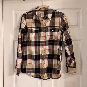 Patagonia long sleeve button down cotton blend plaid shirt women’s size 8